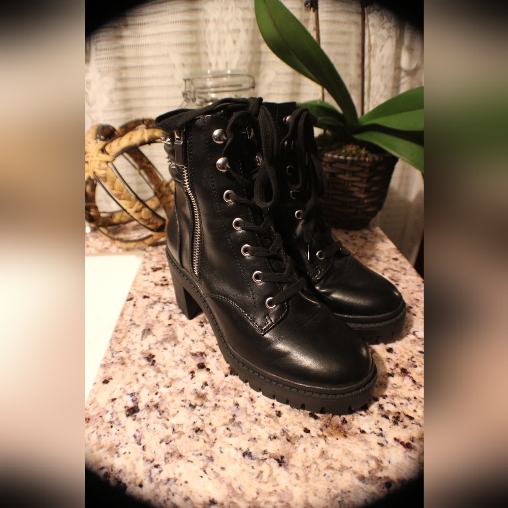 SM New York Bonnie black studded boots with heels